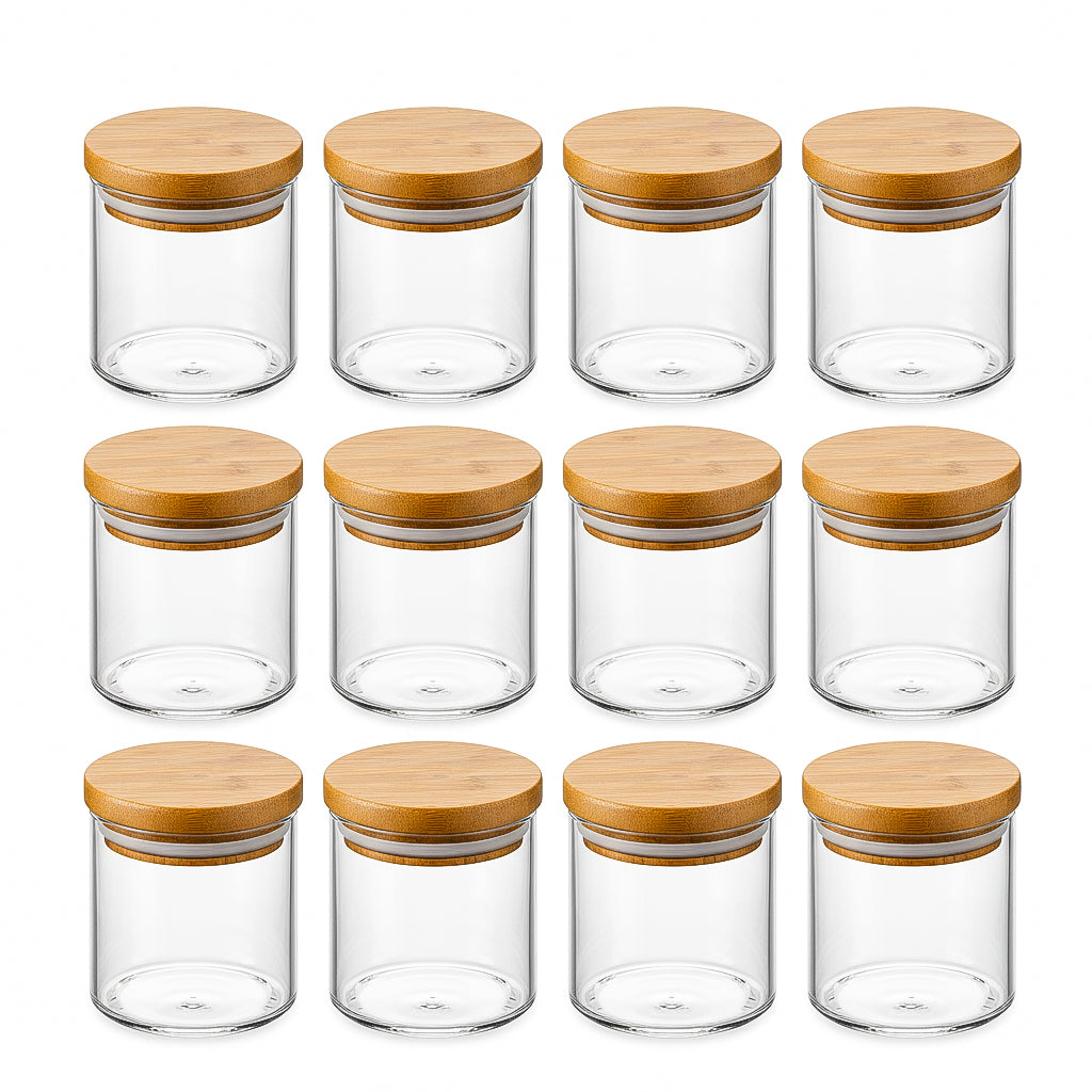 Glass Jars with Airtight Bamboo Lids — Set of 12