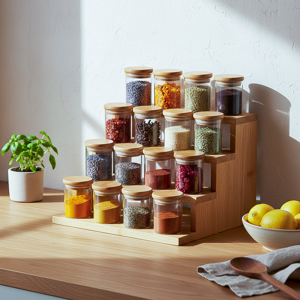 Glass Jars with Airtight Bamboo Lids — Set of 12