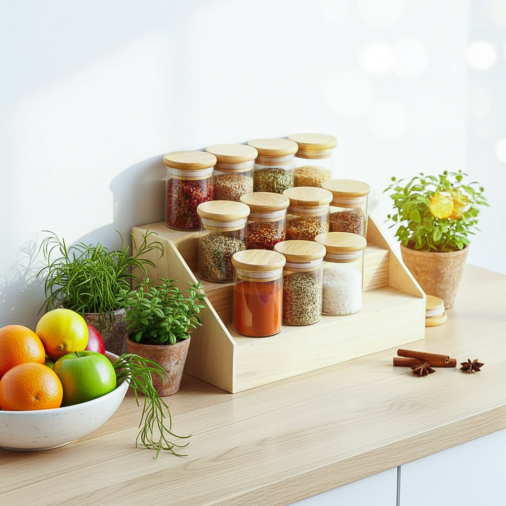 Glass Jars with Airtight Bamboo Lids — Set of 12