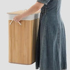 Bamboo Laundry Hamper 106L – Dual Compartment with Lid & Washable Liner