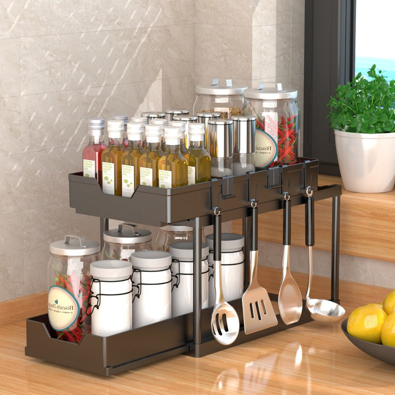 Under Sliding Cabinet Basket Organizer 2 Tier Storage Under Sink Cabinet