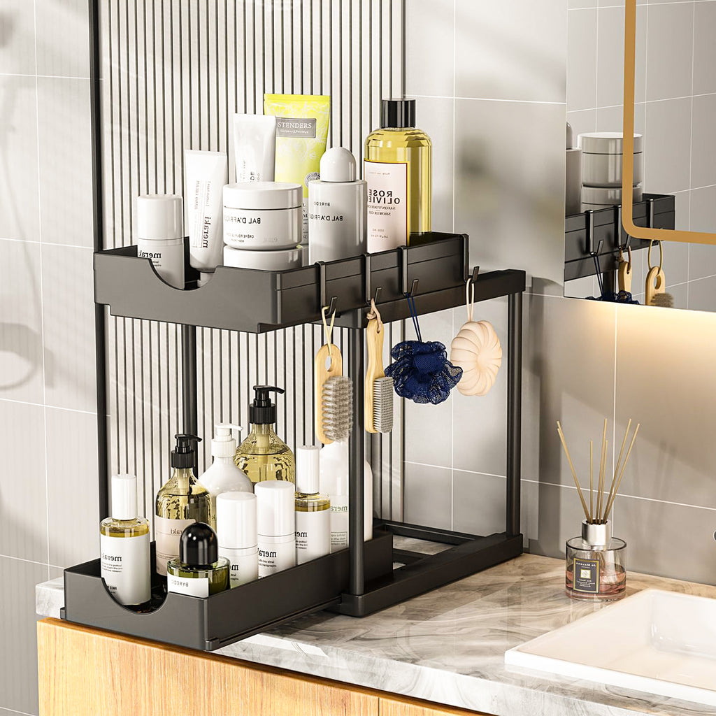 Under Sliding Cabinet Basket Organizer 2 Tier Storage Under Sink Cabinet