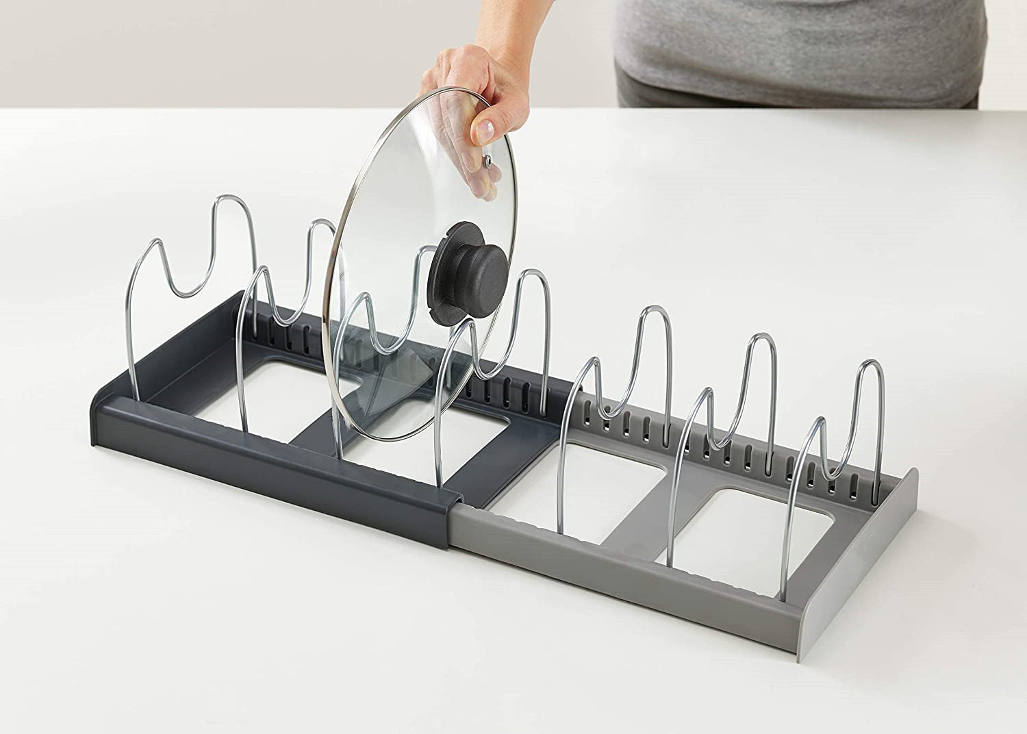 Expandable Lid & Tops Organiser – Adjustable Kitchen Rack for Pot & Pan Lids