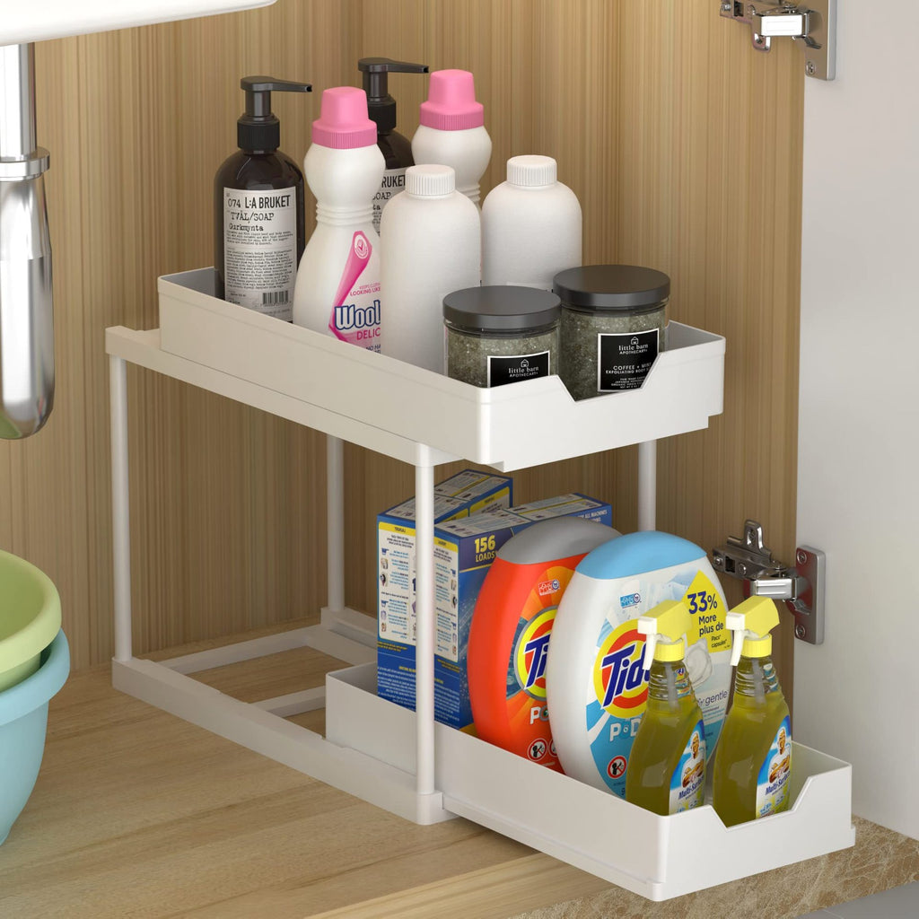 Under Sliding Cabinet Basket Organizer 2 Tier Storage Under Sink Cabinet