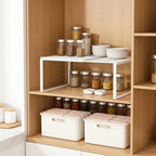 expandable white metal kitchen shelf