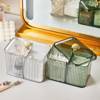 Ribbed Acrylic Cosmetic Organiser Box with Lid – Dustproof Storage for Cotton Pads & Swabs