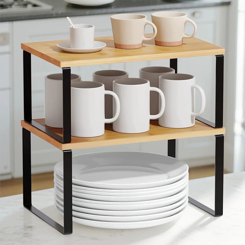 Wooden shelf for mugs, plates for kitchen cupboard