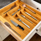 Expandable Bamboo Cutlery Organizer for Kitchen Drawer