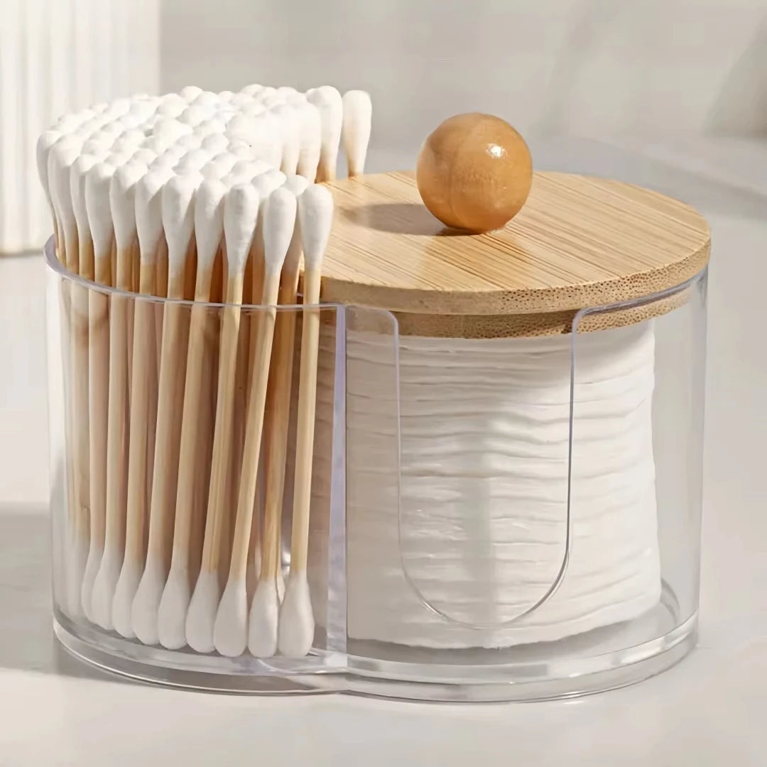 Clear Cotton Swab & Cotton Ball Organizer – Dual Compartment Bathroom Storage