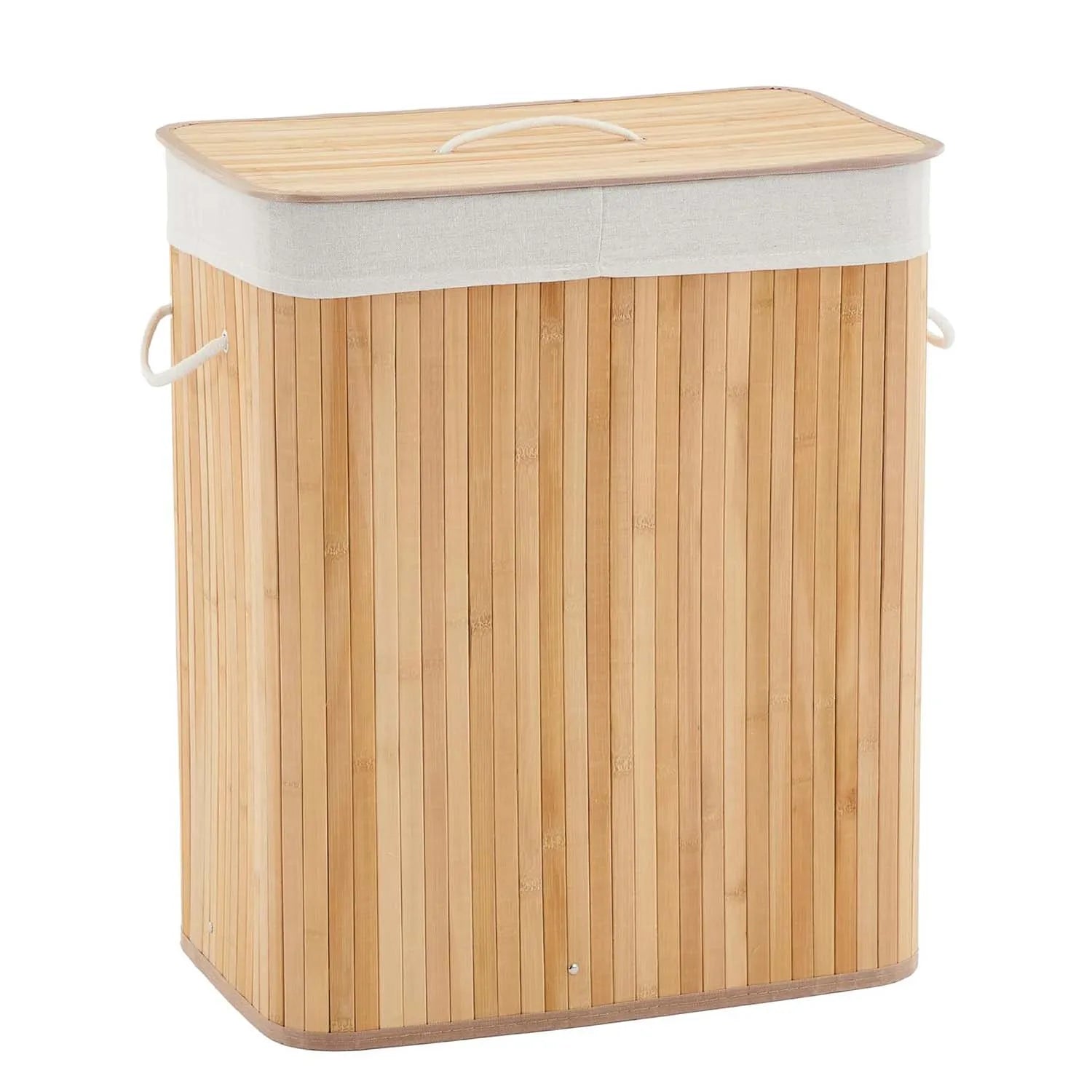 Bamboo Laundry Hamper 106L – Dual Compartment with Lid & Washable Liner