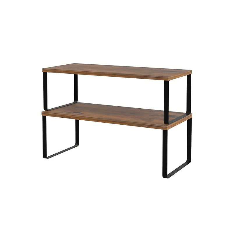 Stackable dark wood kitchen counter shelves