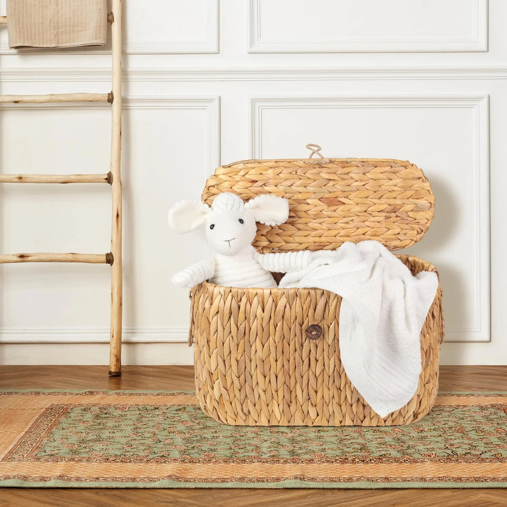 Water Hyacinth Toilet Paper Basket with Lid – Holds 6 Rolls