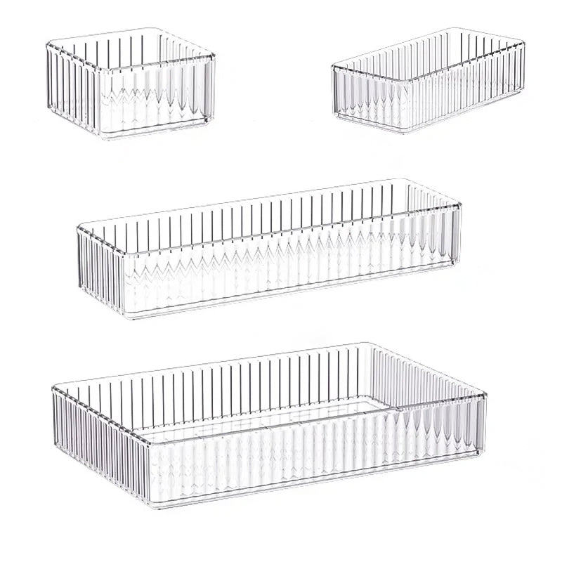 Multi Piece Clear Bathroom Drawer Organizer Set
