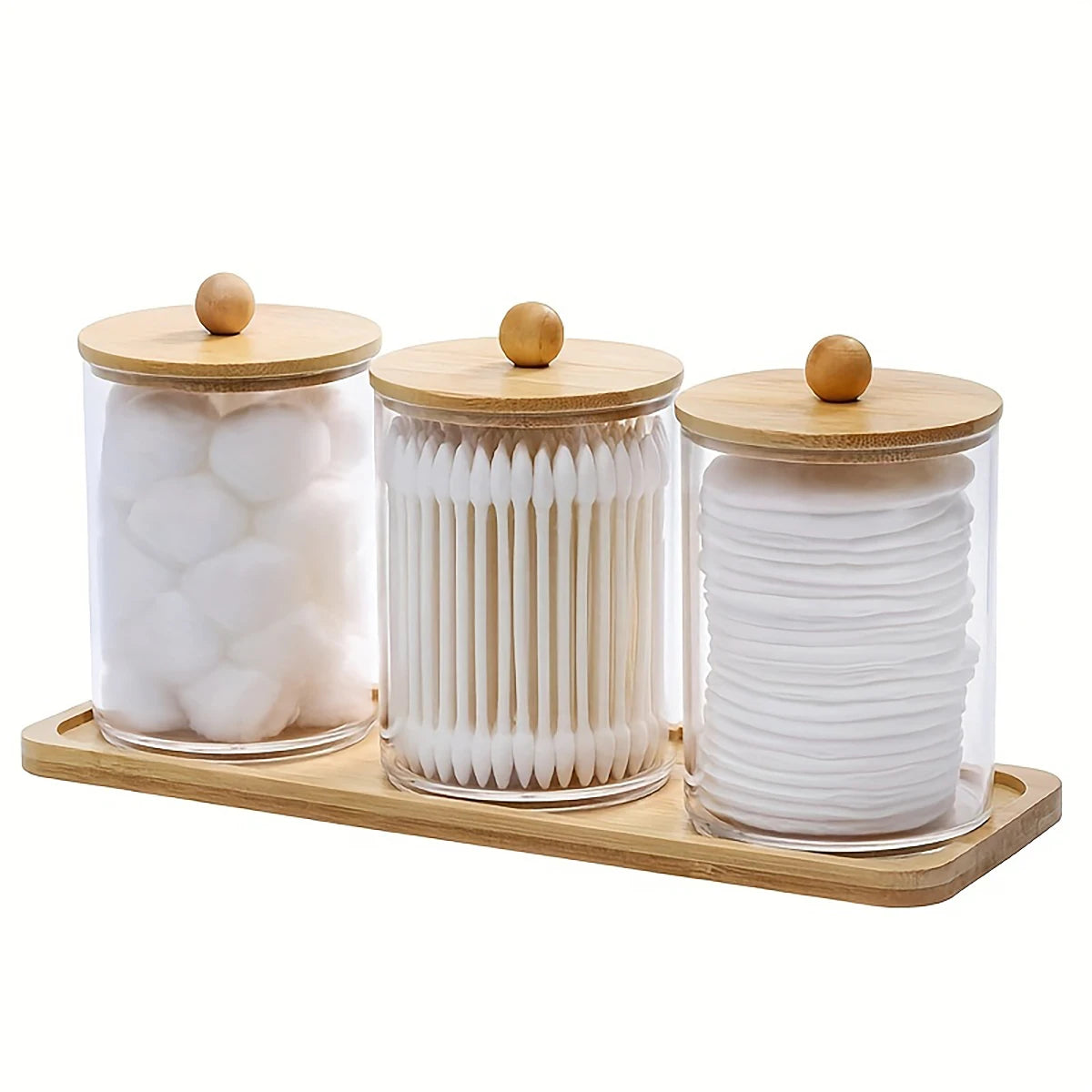 Bathroom Storage Jars with Bamboo Lids – 3 Piece Set