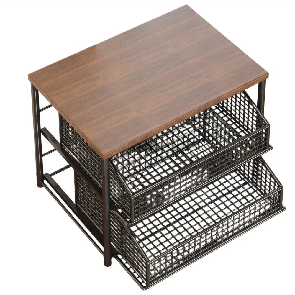 Double-Layer Microwave Stand with Drawers | Space-Saving Countertop Storage Rack