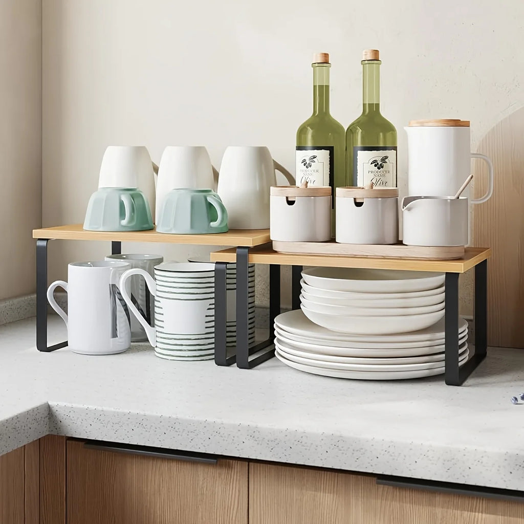 Stackable wooden counter kitchen shelves