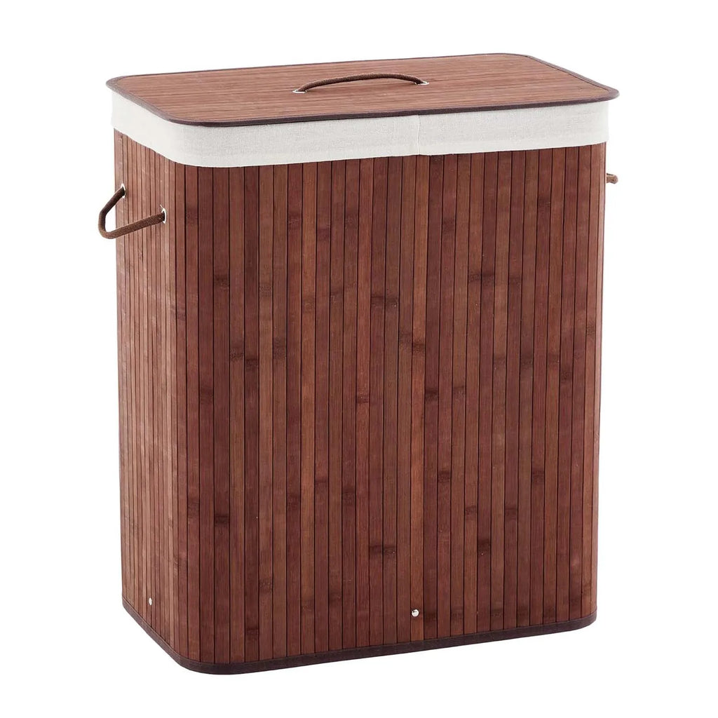 Bamboo Laundry Hamper 106L – Dual Compartment with Lid & Washable Liner
