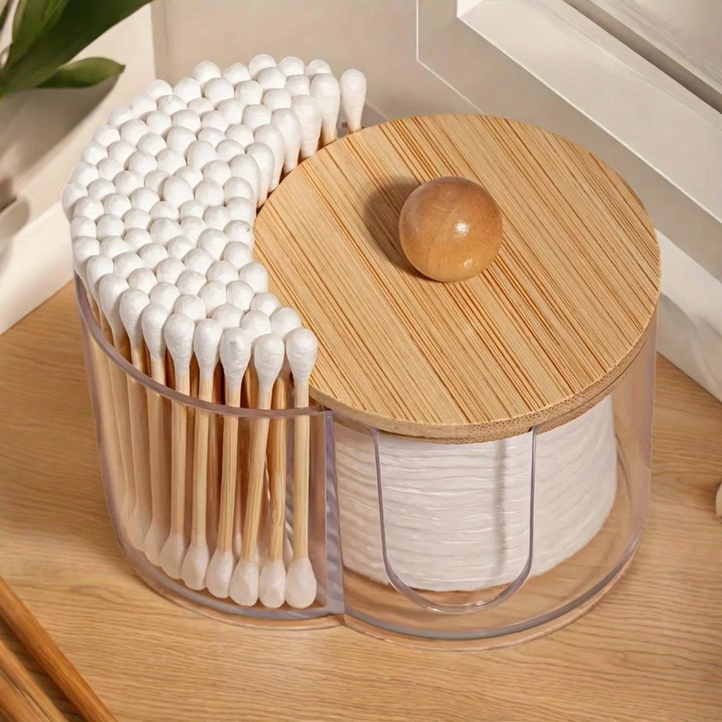 Clear Cotton Swab & Cotton Ball Organizer – Dual Compartment Bathroom Storage