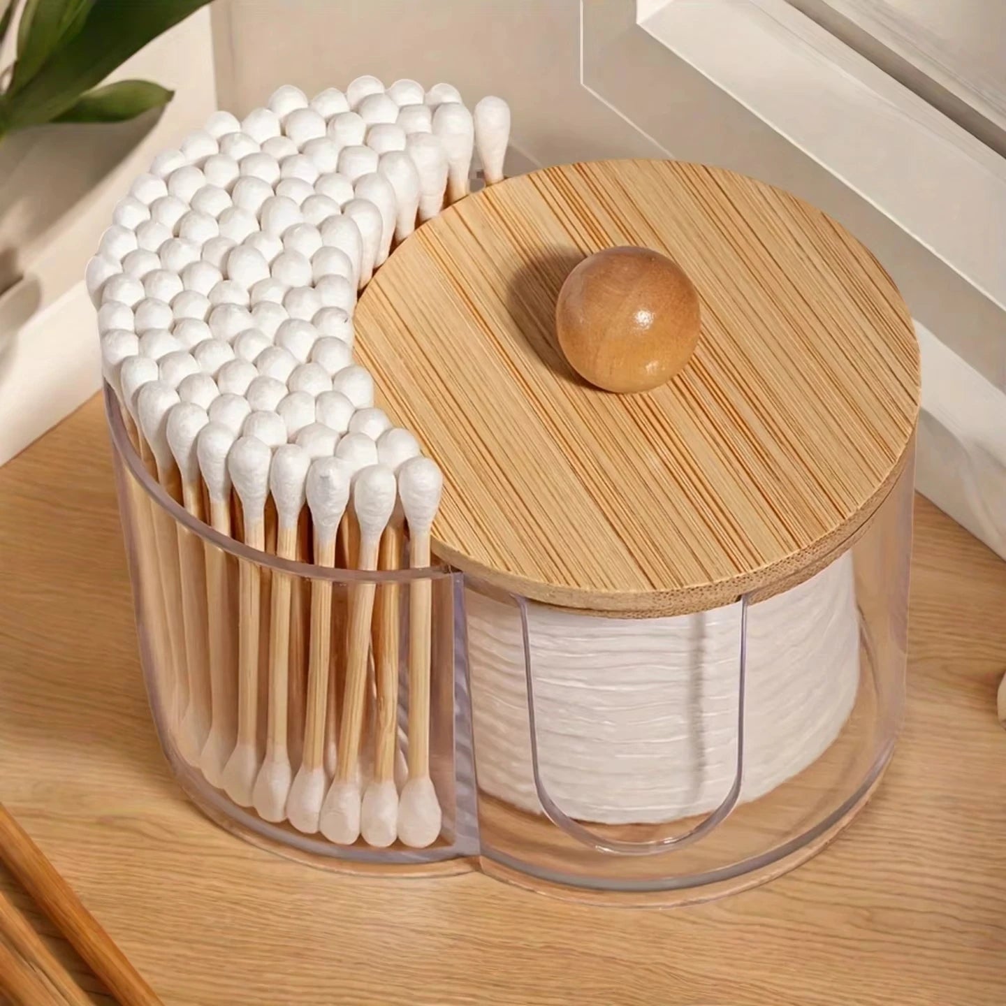 Clear Cotton Swab & Cotton Ball Organizer – Dual Compartment Bathroom Storage