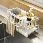 Sink Drain Rack with Towel Bar & Hooks | Kitchen Sponge & Cleaning Tool Organiser