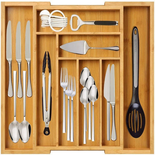 Expandable Bamboo Cutlery Organizer for Kitchen Drawer