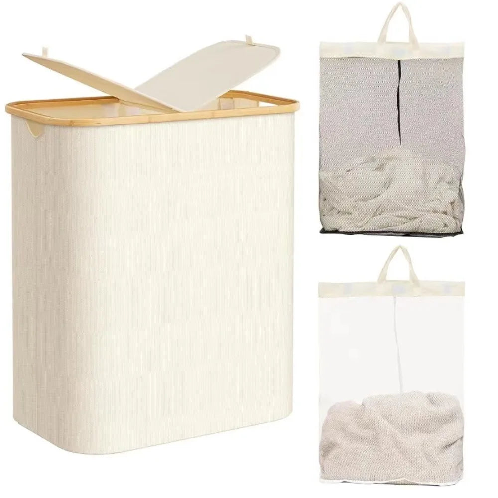 145L Foldable Laundry Hamper with Lid & 2 Removable Bags – 600D Oxford Fabric