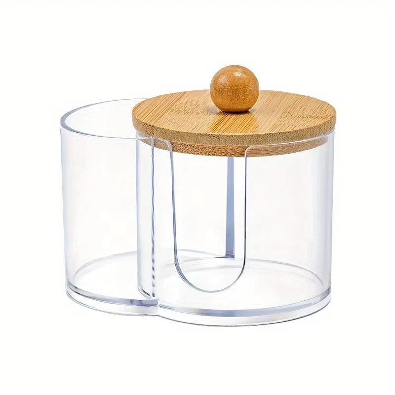 Clear Cotton Swab & Cotton Ball Organizer – Dual Compartment Bathroom Storage