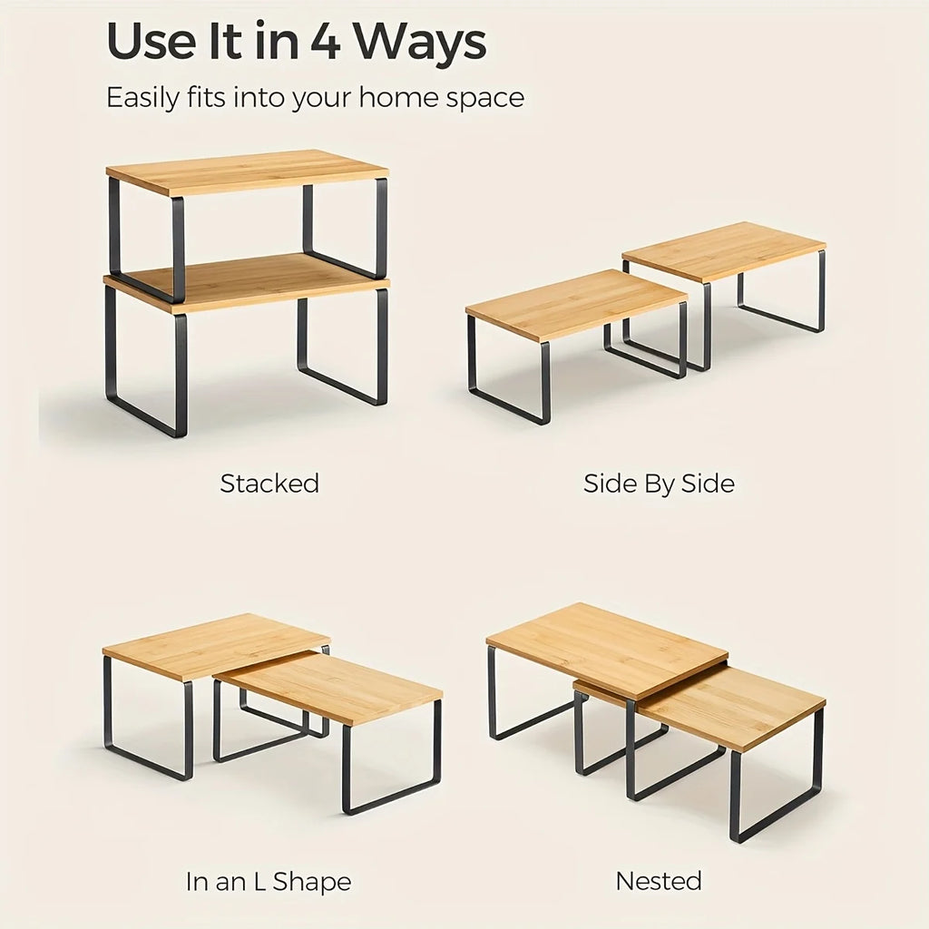 Wooden kitchen stackable shelves
