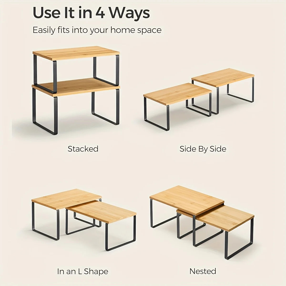 Wooden kitchen stackable shelves