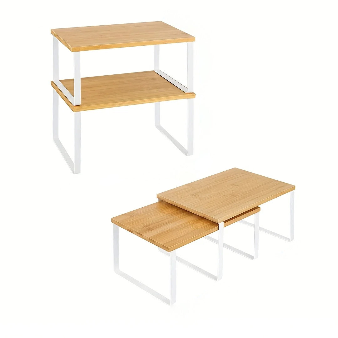 Stackable wood kitchen counter shelves