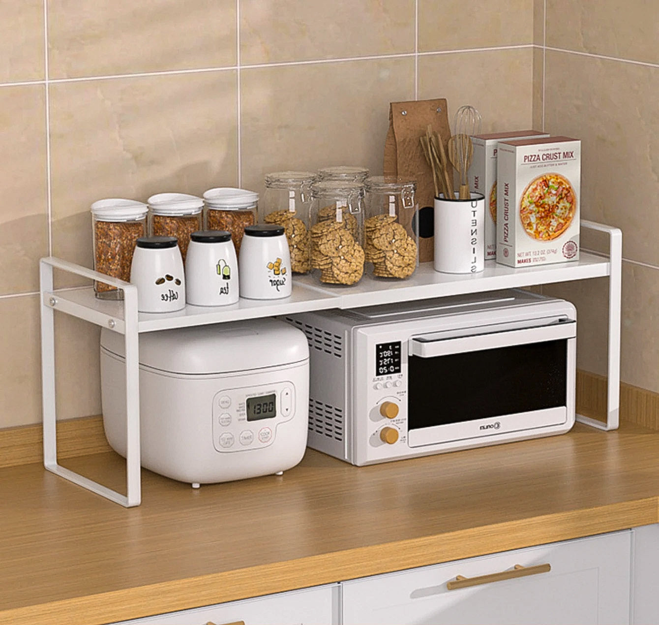 Expandable Metal Cabinet Shelf Rack – Double-Tier Kitchen & Home Organiser