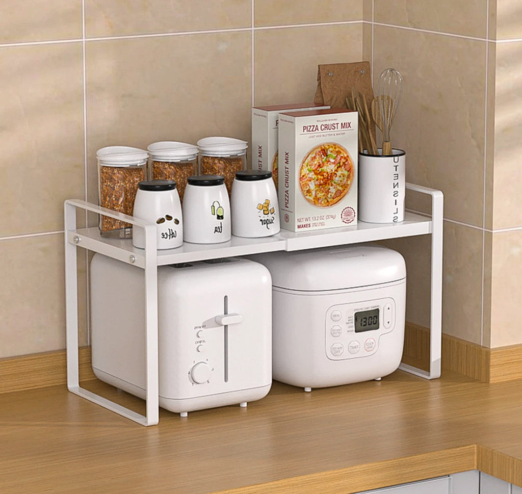 Expandable Metal Cabinet Shelf Rack – Double-Tier Kitchen & Home Organiser
