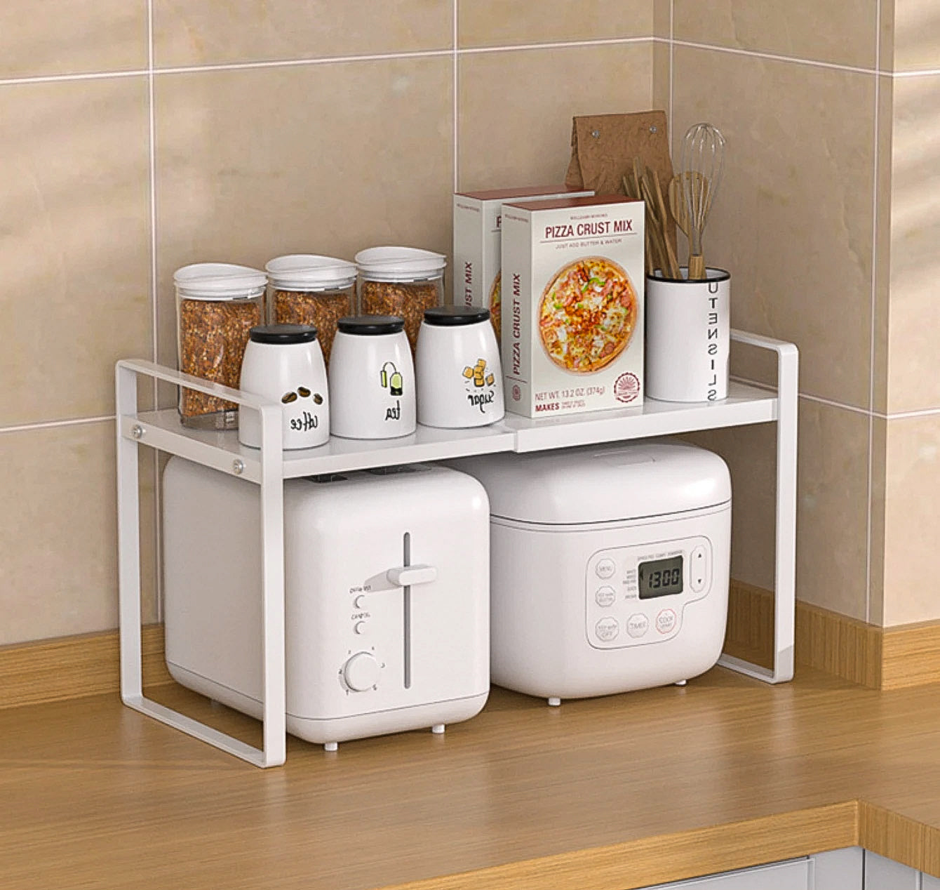 Expandable Metal Cabinet Shelf Rack – Double-Tier Kitchen & Home Organiser