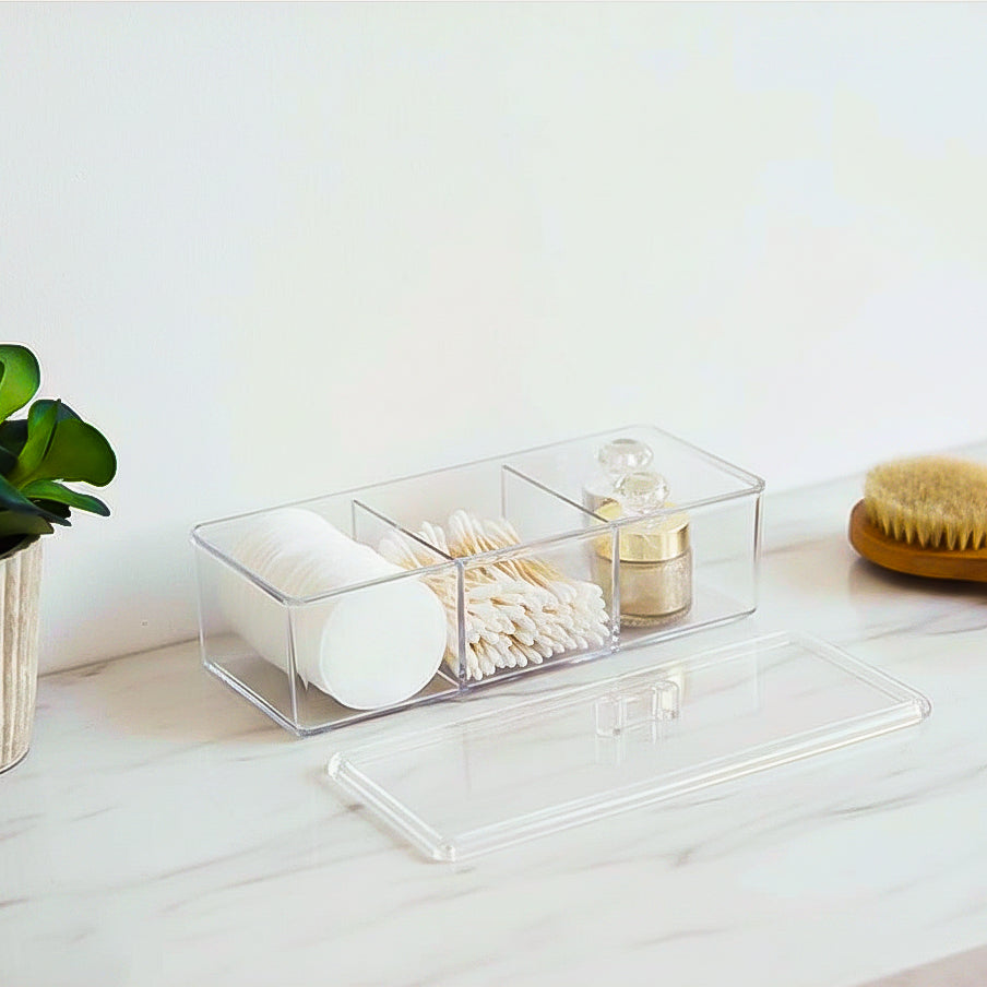 Acrylic Cotton Pad & Swab Organizer Box – Clear Desktop Cosmetic Storage