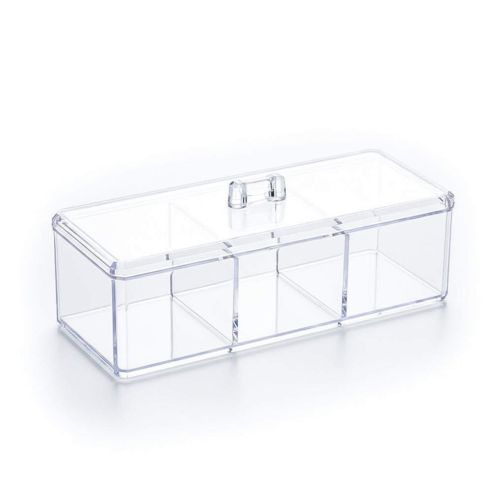Acrylic Cotton Pad & Swab Organizer Box – Clear Desktop Cosmetic Storage