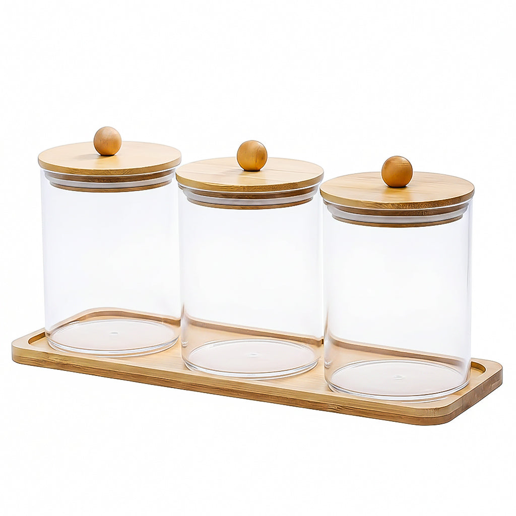 Bathroom Storage Jars with Bamboo Lids – 3 Piece Set