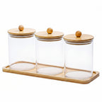 Bathroom Storage Jars with Bamboo Lids – 3 Piece Set