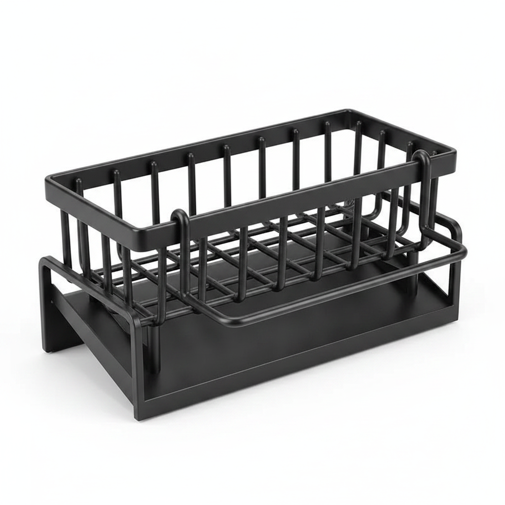 Sink Drain Rack with Towel Bar & Hooks | Kitchen Sponge & Cleaning Tool Organiser