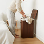 Bamboo Laundry Hamper 106L – Dual Compartment with Lid & Washable Liner