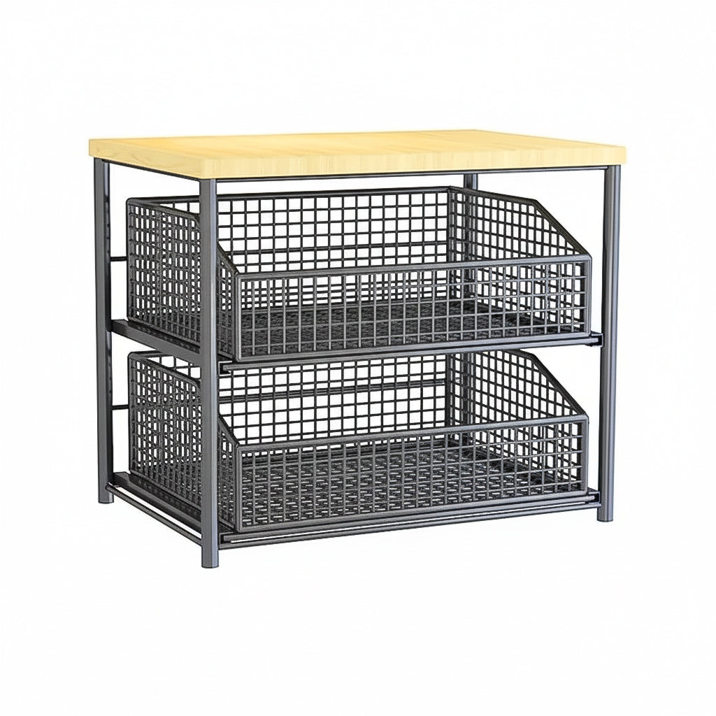 Double-Layer Microwave Stand with Drawers | Space-Saving Countertop Storage Rack