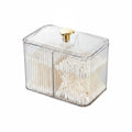 Ribbed Acrylic Cosmetic Organiser Box with Lid – Dustproof Storage for Cotton Pads & Swabs