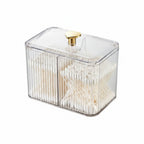 Ribbed Acrylic Cosmetic Organiser Box with Lid – Dustproof Storage for Cotton Pads & Swabs
