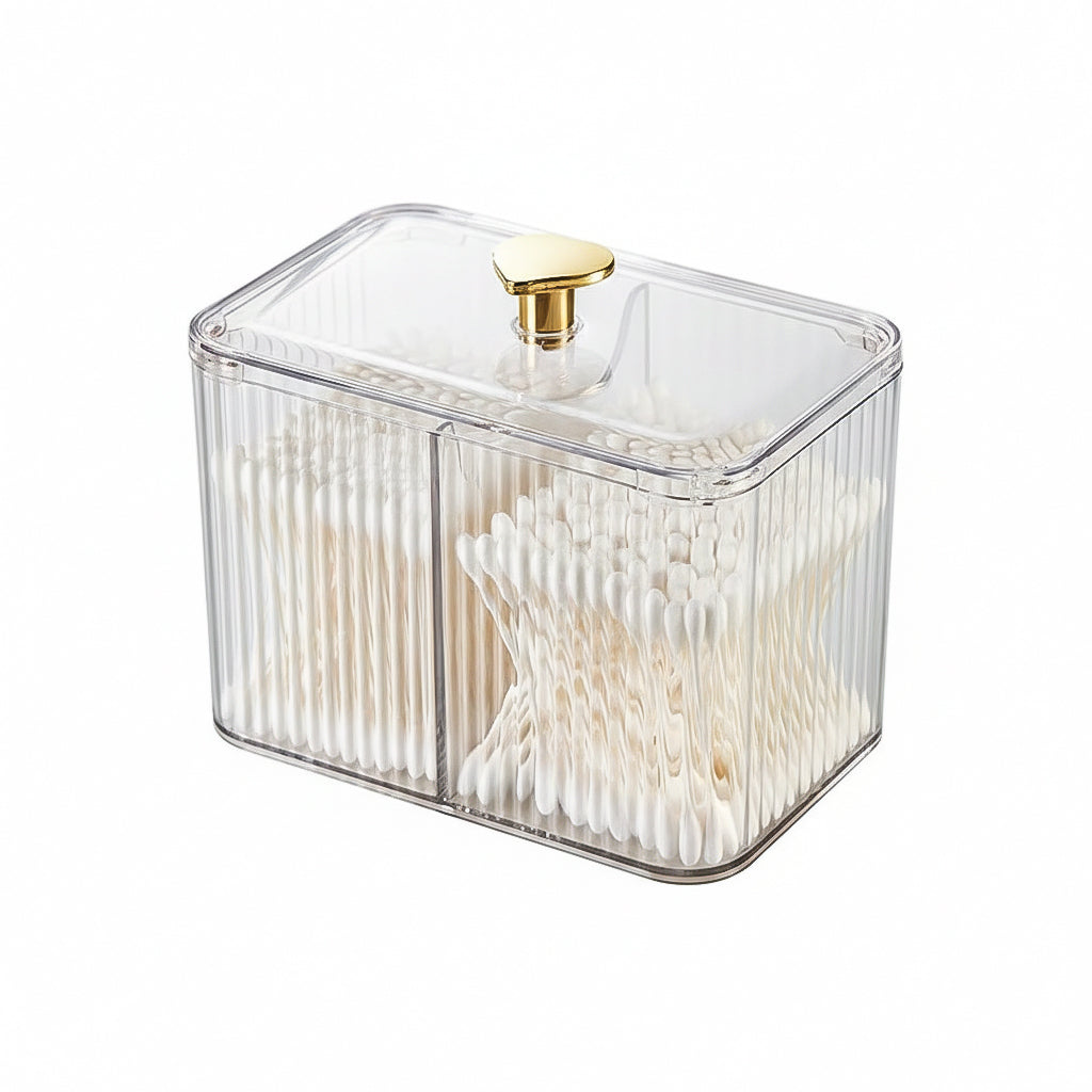 Ribbed Acrylic Cosmetic Organiser Box with Lid – Dustproof Storage for Cotton Pads & Swabs