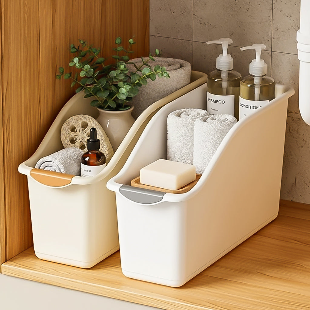 Curved Plastic Storage Bins with Wheels – Multipurpose Home Organisation Baskets