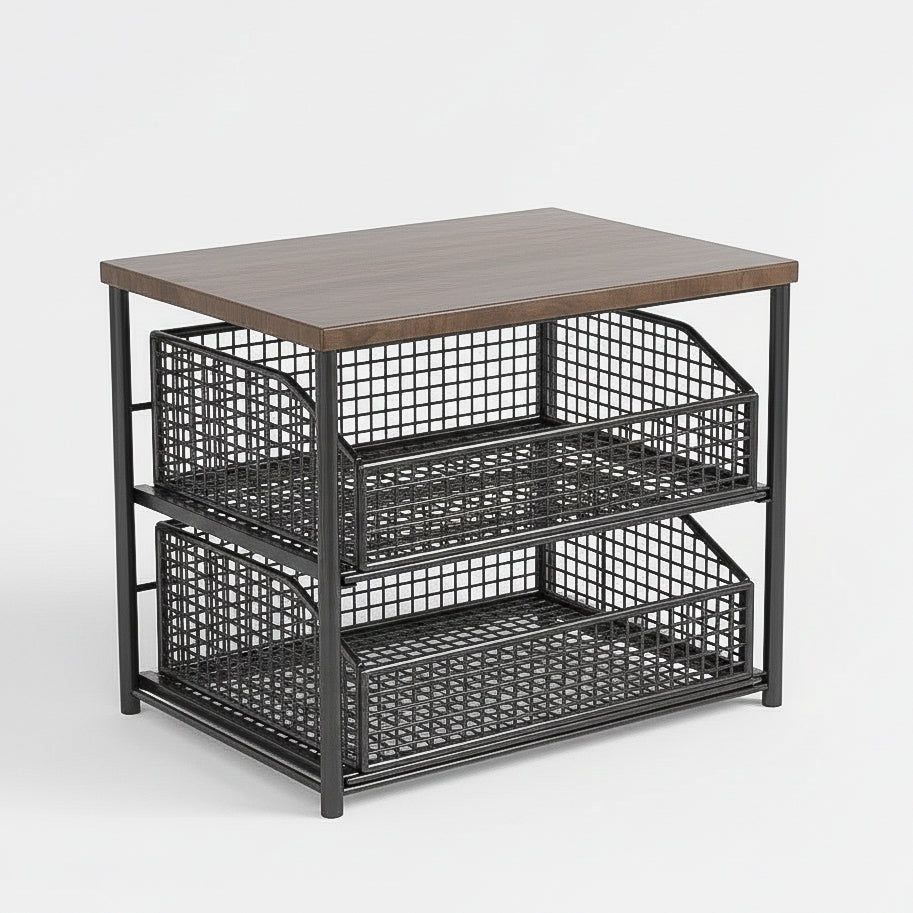 Double-Layer Microwave Stand with Drawers | Space-Saving Countertop Storage Rack