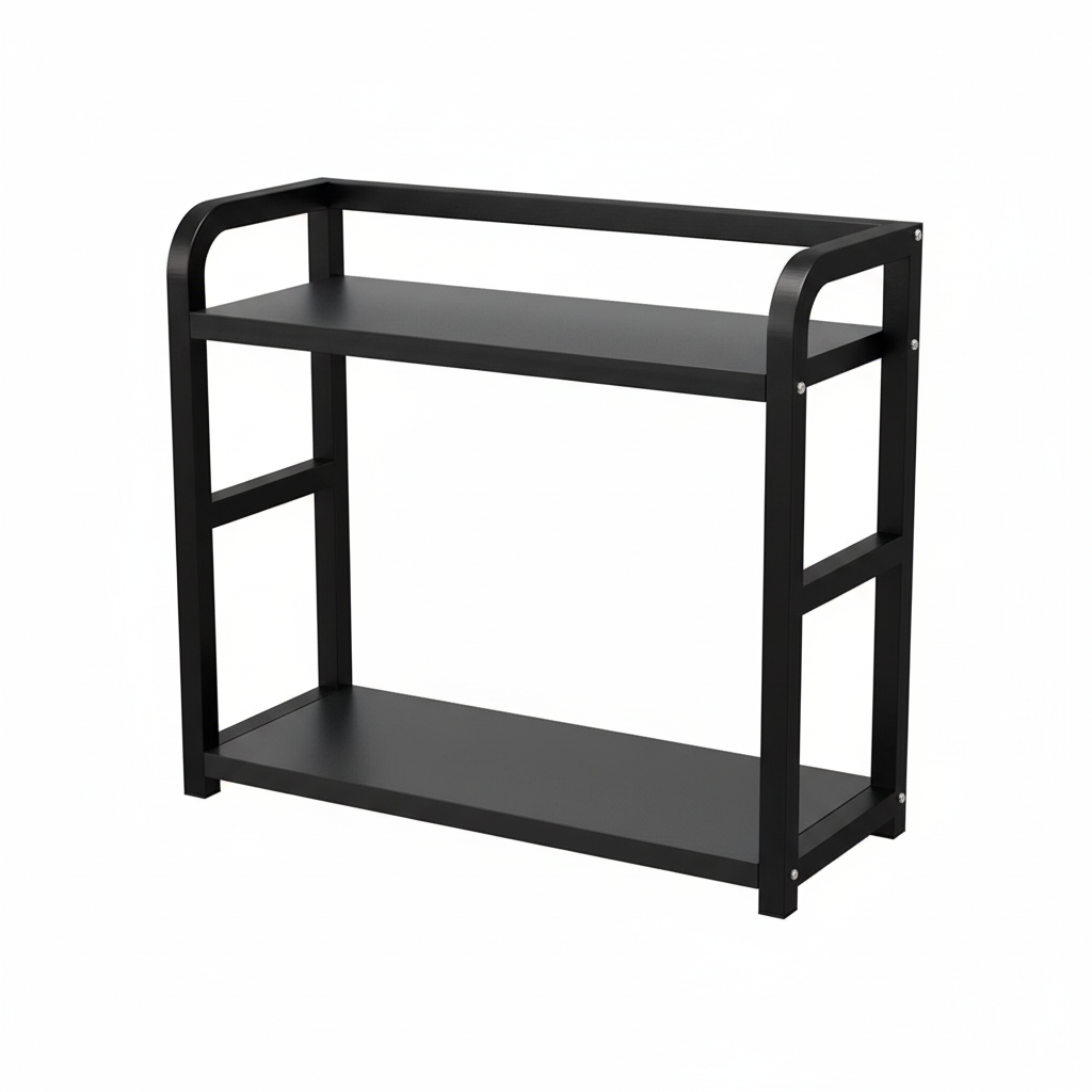 2-Tier Metal and Wood Countertop Shelf - Kitchen Storage Organizer Rack