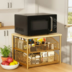 Double-Layer Microwave Stand with Drawers | Space-Saving Countertop Storage Rack