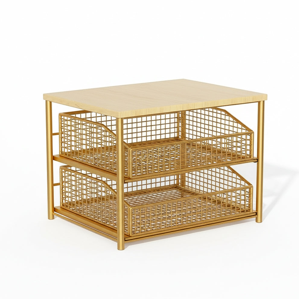Double-Layer Microwave Stand with Drawers | Space-Saving Countertop Storage Rack
