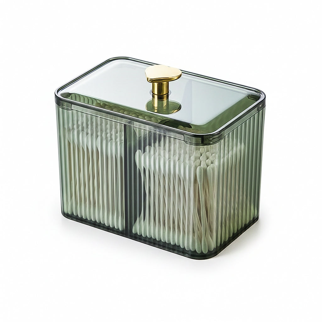 Ribbed Acrylic Cosmetic Organiser Box with Lid – Dustproof Storage for Cotton Pads & Swabs