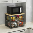 Double-Layer Microwave Stand with Drawers | Space-Saving Countertop Storage Rack